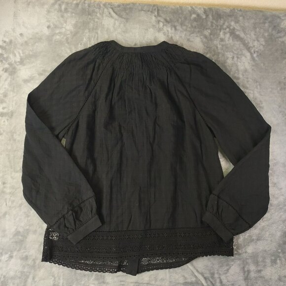 J. Crew Womens Long Sleeve Button-Up Top With Lace Trim Size S Black Guazy - Picture 13 of 14